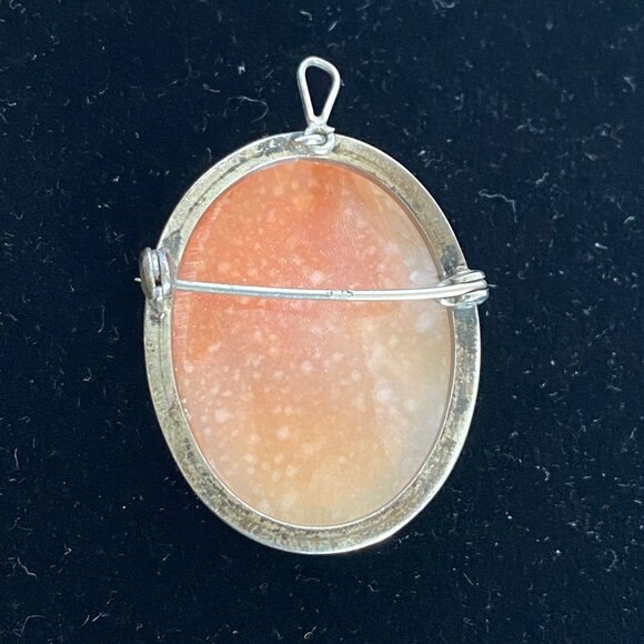 Carved Shell Cameo Grecian Design 925 Sterling Silver Vintage Brooch Pendant - Picture 3 of 16